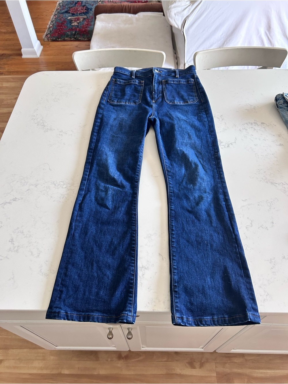 LOFT high rise patch pocket wide leg jeans dark wash
